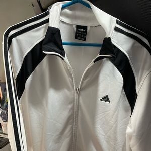 ADIDAS zip up white with black stripes